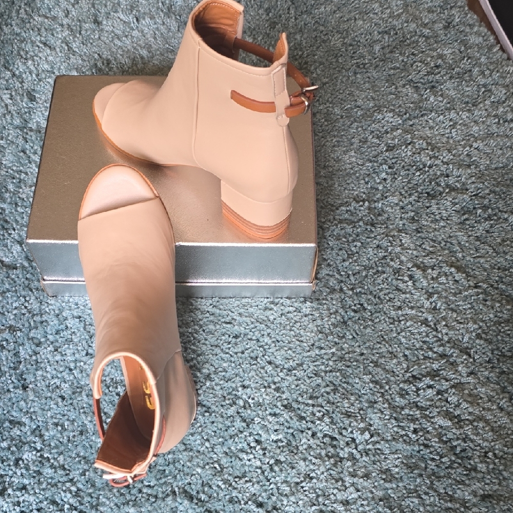 FSJ Cream Ankle Booties Peep Open Toe Sandals
